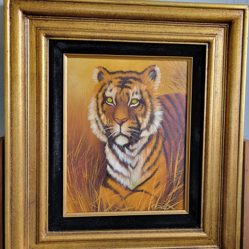 Majestic Tiger Art Print in Gold Frame By Rex
